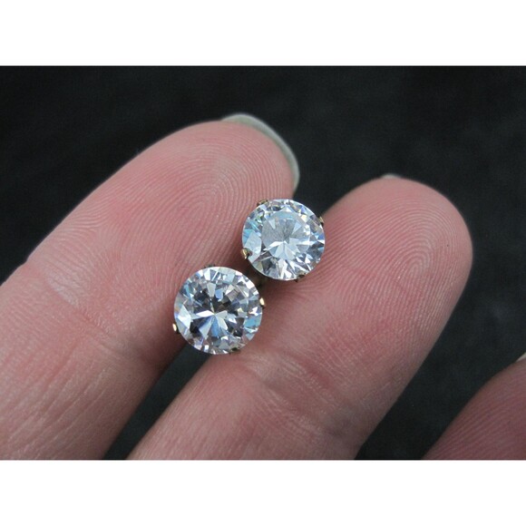 Vintage 8mm Cz Stud Earrings 14K Gold Filled New Old Stock - Picture 3 of 9